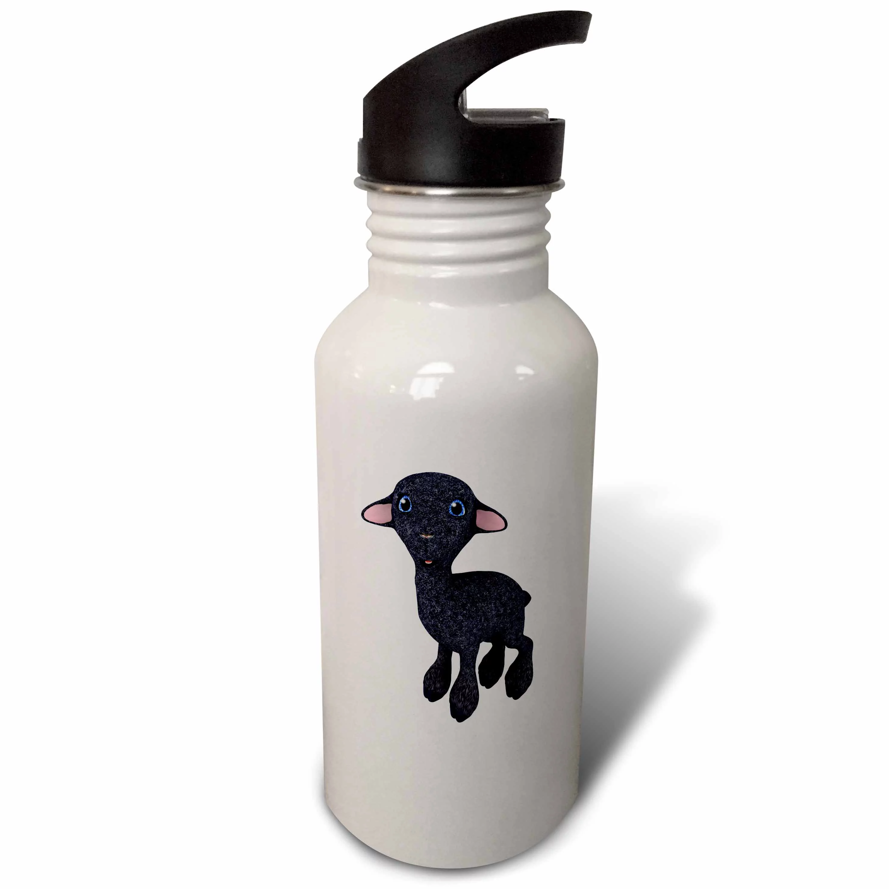 3dRose Black Cartoon Lamb, Sports Water Bottle, 21oz