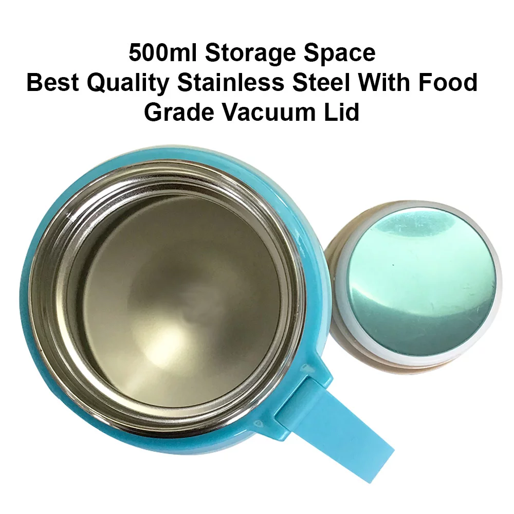 Best Stainless Steel Thermo Food Jar with Folding Spoon - Triple Wall Vacuum Insulated Hot & Cold Storage Soup Container - Food Grade, Unbreakable, Leak Proof, BPA Free 16 oz (Blue)