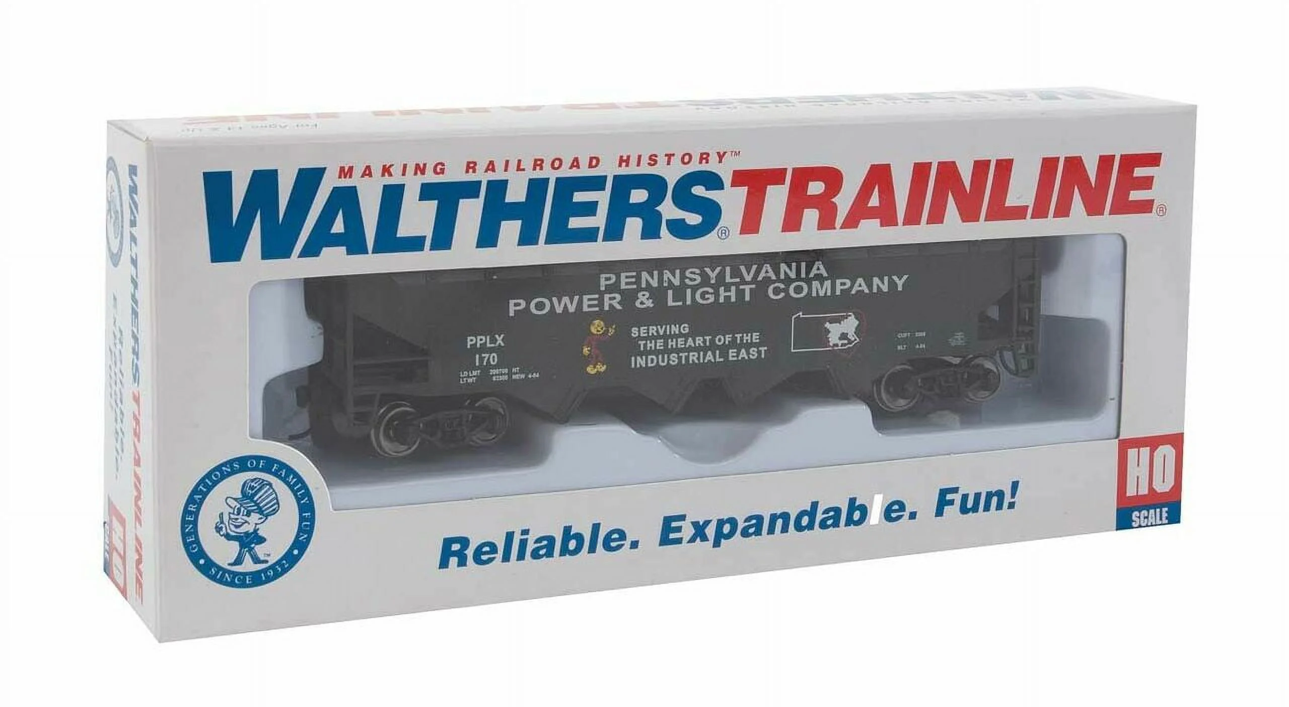 Walthers Trainline HO Scale Model Offset Quad Hopper - Ready to Run - Pennsylvania Power & Light Pplx #170