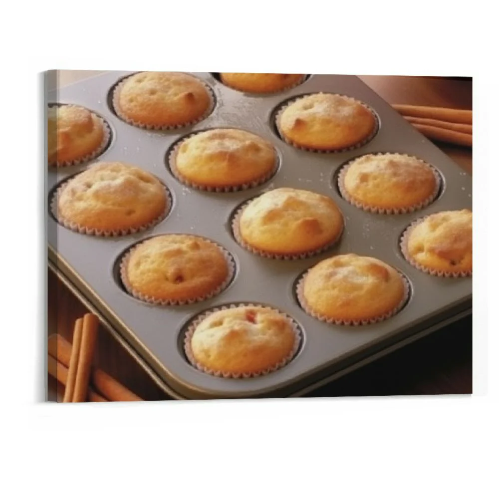 BCIIG  Framed Canvas Wall Art Sweet Dessert Muffins with Cinnamon Close up in a Baking Dish Prints Paintings Artwork Pictures for Living Room Wall Decoration Bedroom Wall Decor20x16 inch