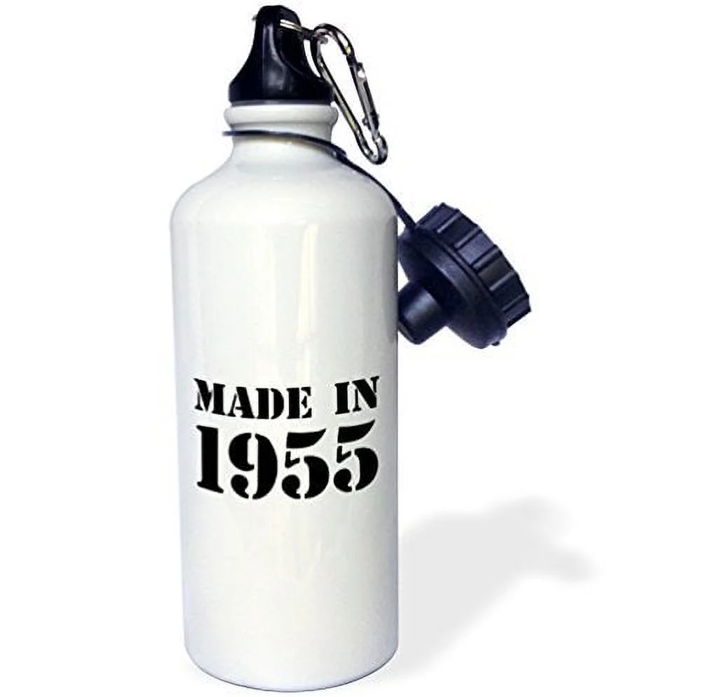 3dRose Made in 1955 - funny birthday birth year text - fun black bday stamp with year you were born - humor, Sports Water Bottle, 21oz