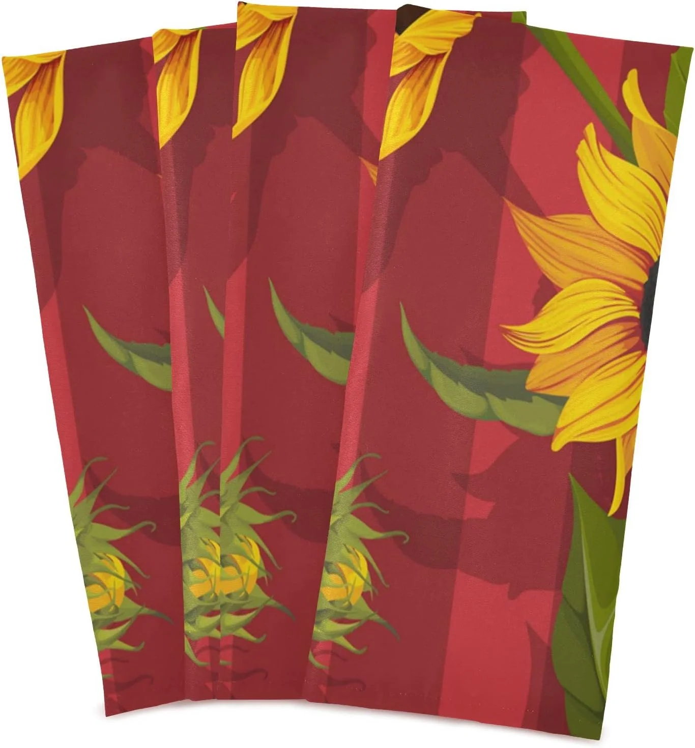 GZHJMY Sunflower Red Stripes Kitchen Towels Set of 4 Dishcloths Hand Towels Tea Towels Ultra Absorbent for Cleaning Washing Drying Dishes Tableware 28'' x 18''
