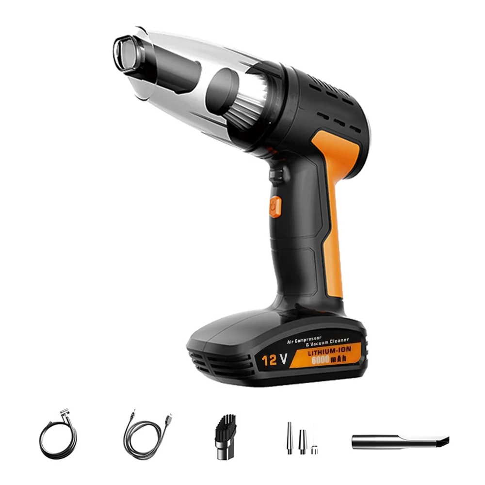 Arealer Multi-function High Power Car Cleaner Cordless Rechargeable Car Tire Inflator Pump Digital Display Tire Pressure Tester with 4-in-1 Car Accessory