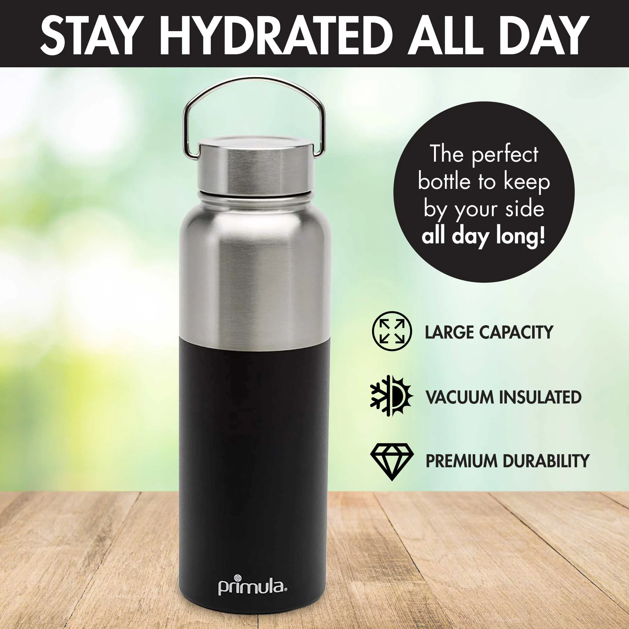 Primula Discovery 40 oz. Double Wall Vacuum Sealed Stainless Steel Thermos Bottle, Black