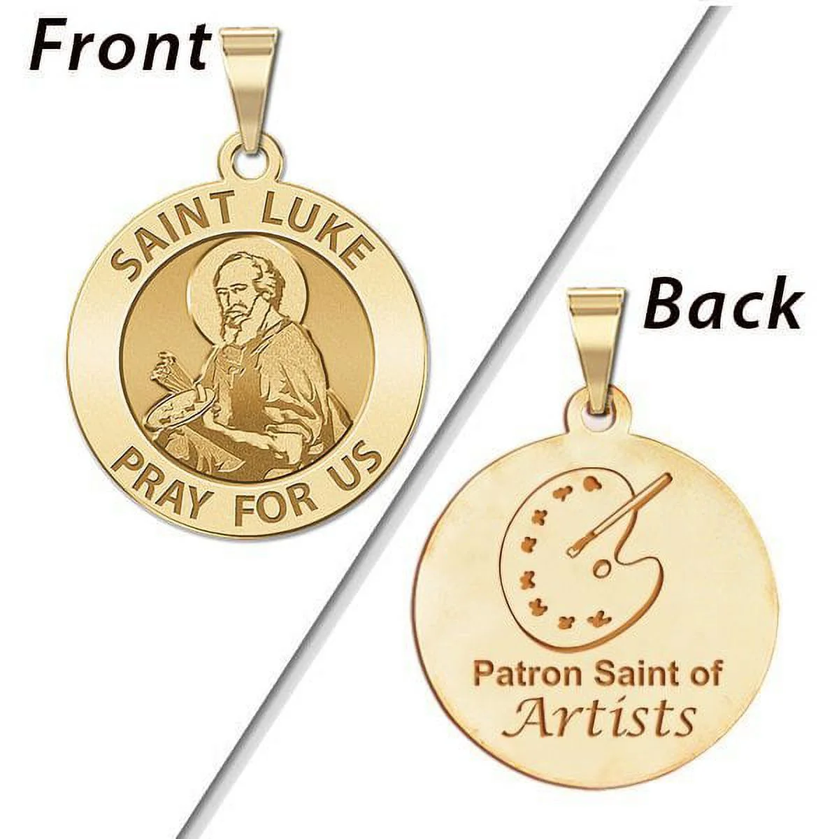 Saint Luke Double Sided Artists Religious Medal - 1 Inch Size of a Quarter -Solid 14K Yellow Gold