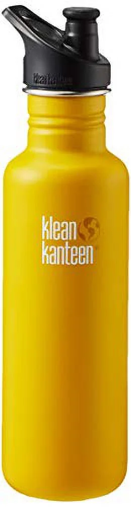 Klean Kanteen 1003089 27 oz Classic Stainless Steel Single Wall Non-Insulated Water Bottle with Sport Cap - Lemon Curry