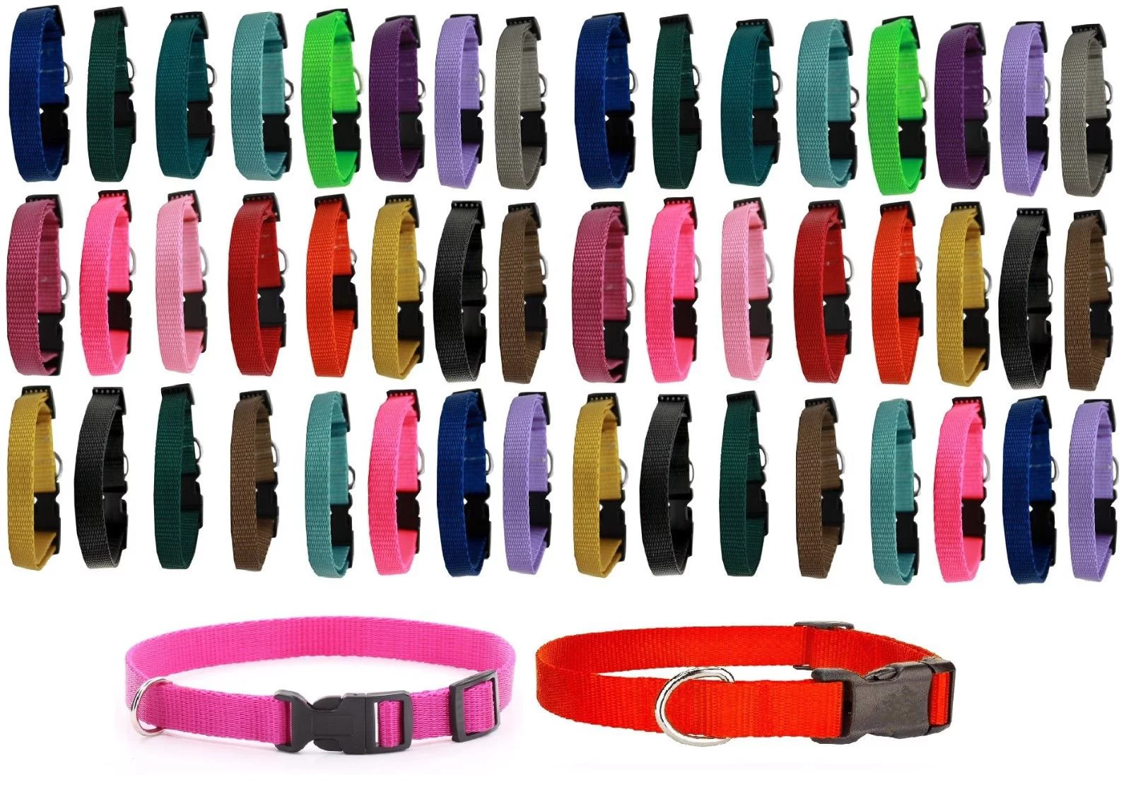 Dog Collar Shelter Rescue Vet Bulk Pack 50 Assorted Color Adjustable Choose Size (X-Small - 6 to 10 Inch)
