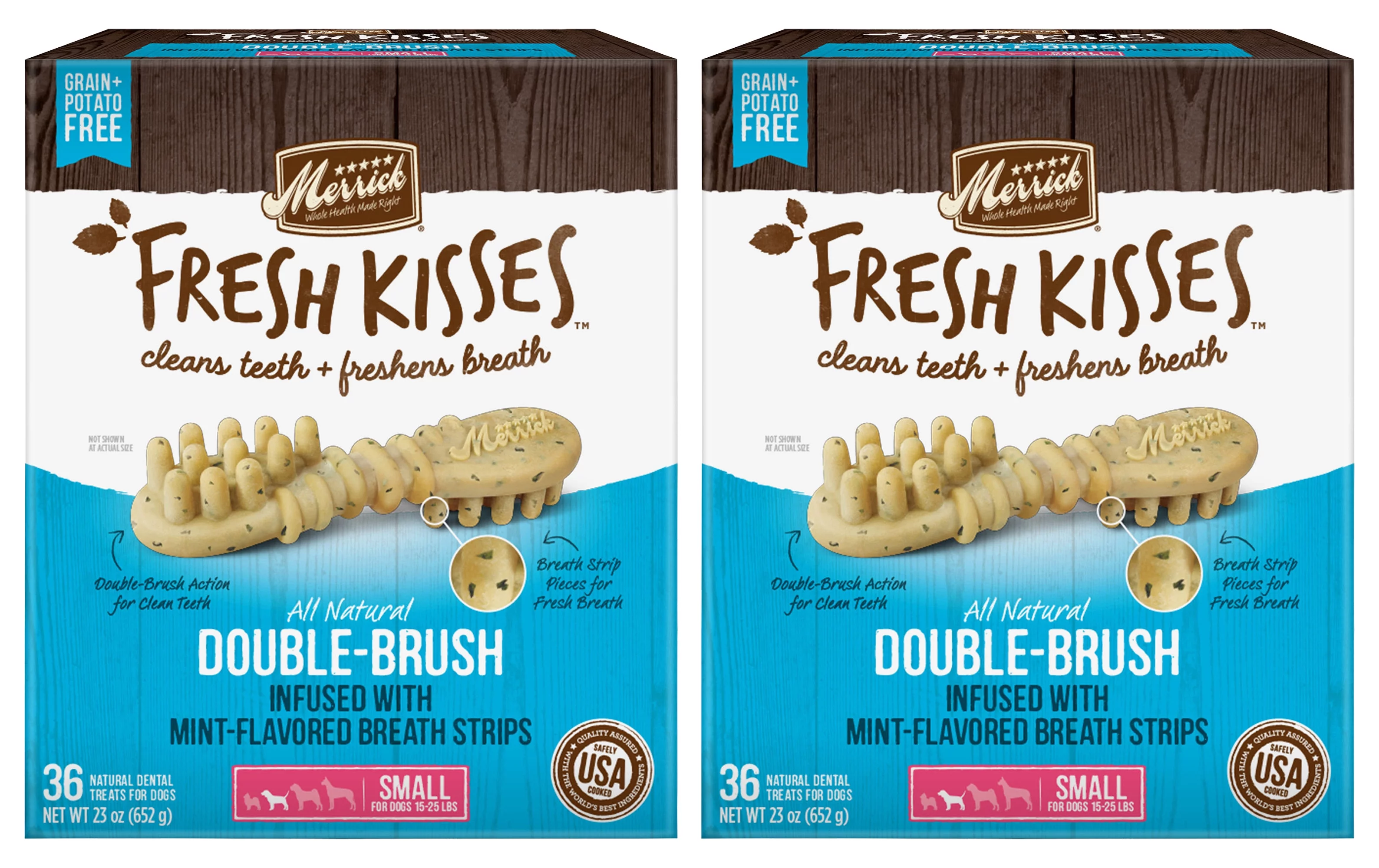 Merrick Fresh Kisses Double-Brush Dental Dog Treats with Mint Breath Strips, 36 Brushes (Pack of 2)