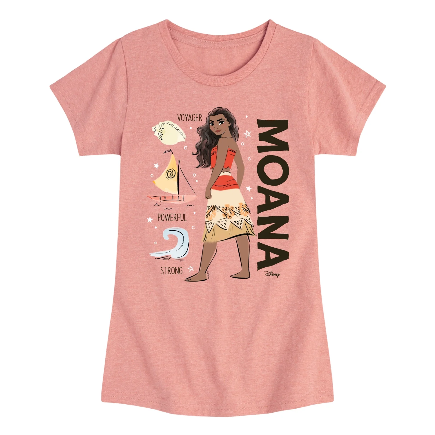 Disney - Moana Voyager Powerful Strong  - Toddler & Youth Girls Short Sleeve Graphic T-Shirt