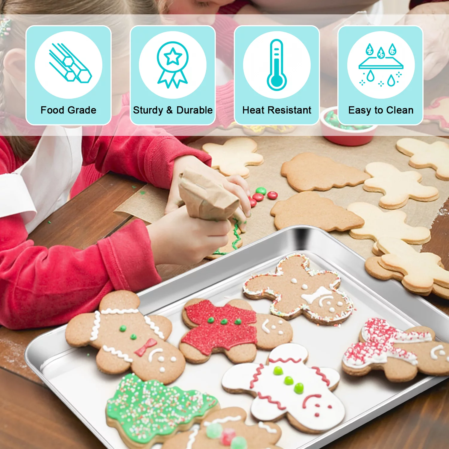 Walchoice Stainless Steel Bakeware Set of 6, Metal Toaster Oven Pans, Professional Baking Pans Include Cookie Sheet, Loaf & Muffin Pan