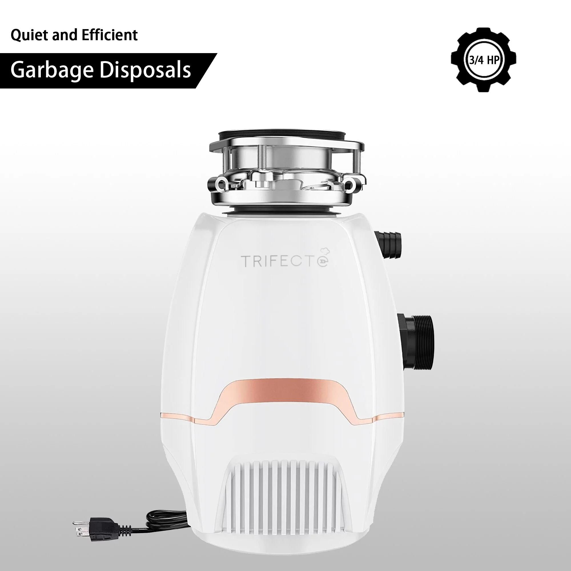 3/4 HP Food Waste Disposal with Sound Reduction, Power Cord Included - N/A White/RoseGold