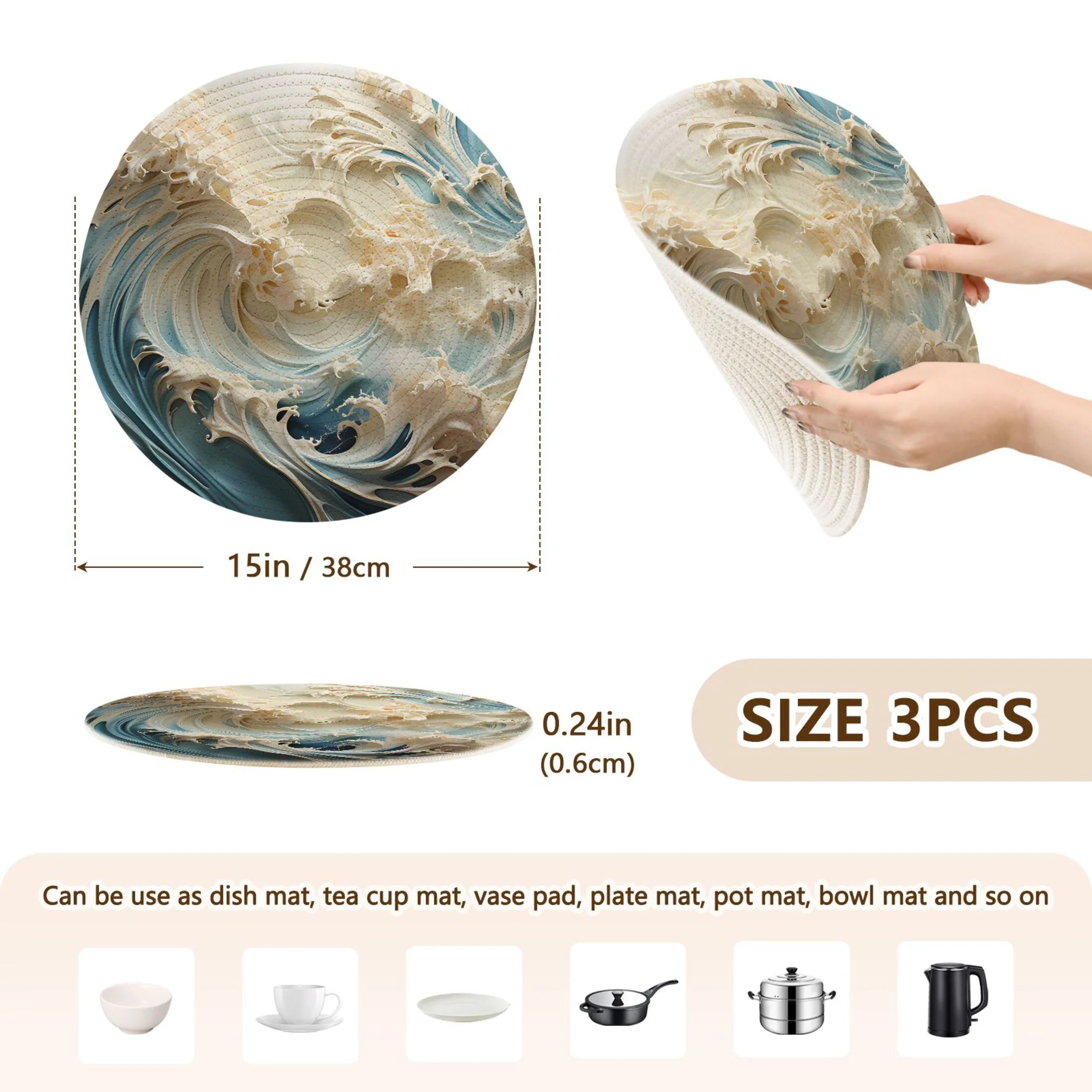 Abstract Blue Marble 3 PCs Pot Holders Trivets Kitchen 15