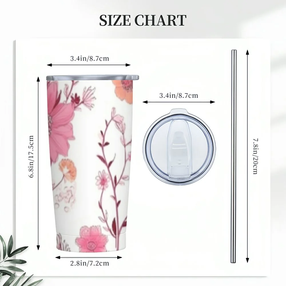 GOSMITH Pink Blooming Tree Branches Apple Tree Water Bottle with Straw Lid Vacuum Insulated Stainless Steel Thermo Flask Water Bottle