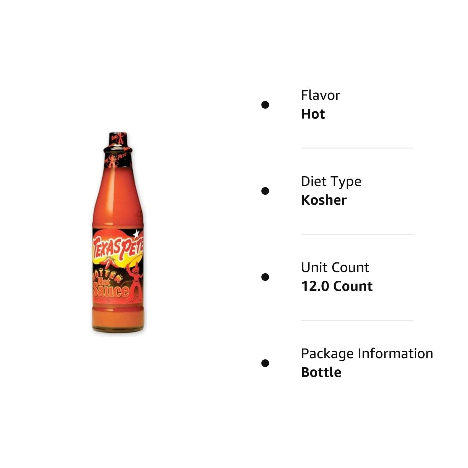 Texas Pete Hotter Hot Sauce, 6 Ounce (12 Bottles)