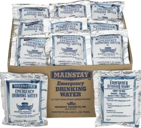 Mainstay Emergency Drinking Water Best For Emergency Storage, Backpacking, Camping and Hiking-4.225 oz (60 Water Pouches Pack)