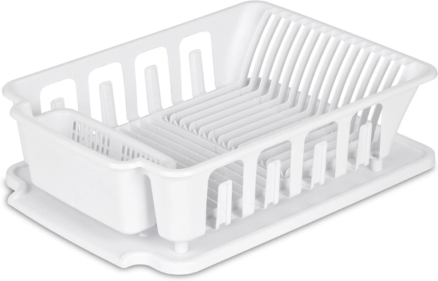 STERILITE 2-Piece Large Sink Set Dish Rack Drainer, White 18 L x 13 3/4