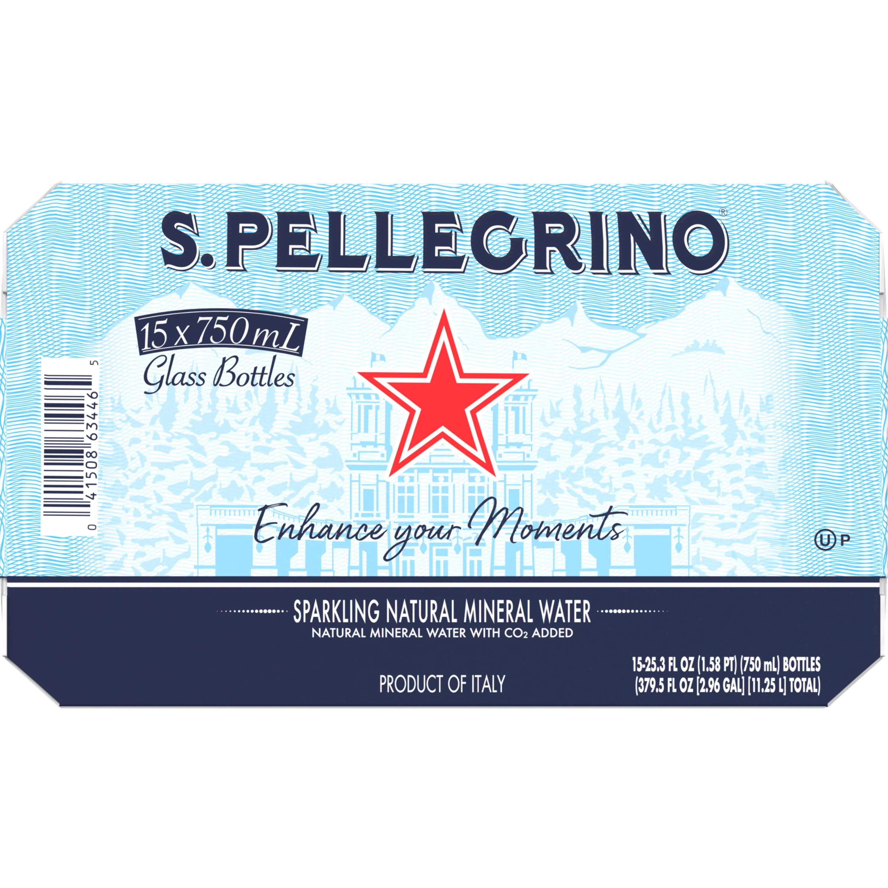 S.Pellegrino Sparkling Natural Mineral Water, 15 Pack of Glass Bottles 379.5 fl oz