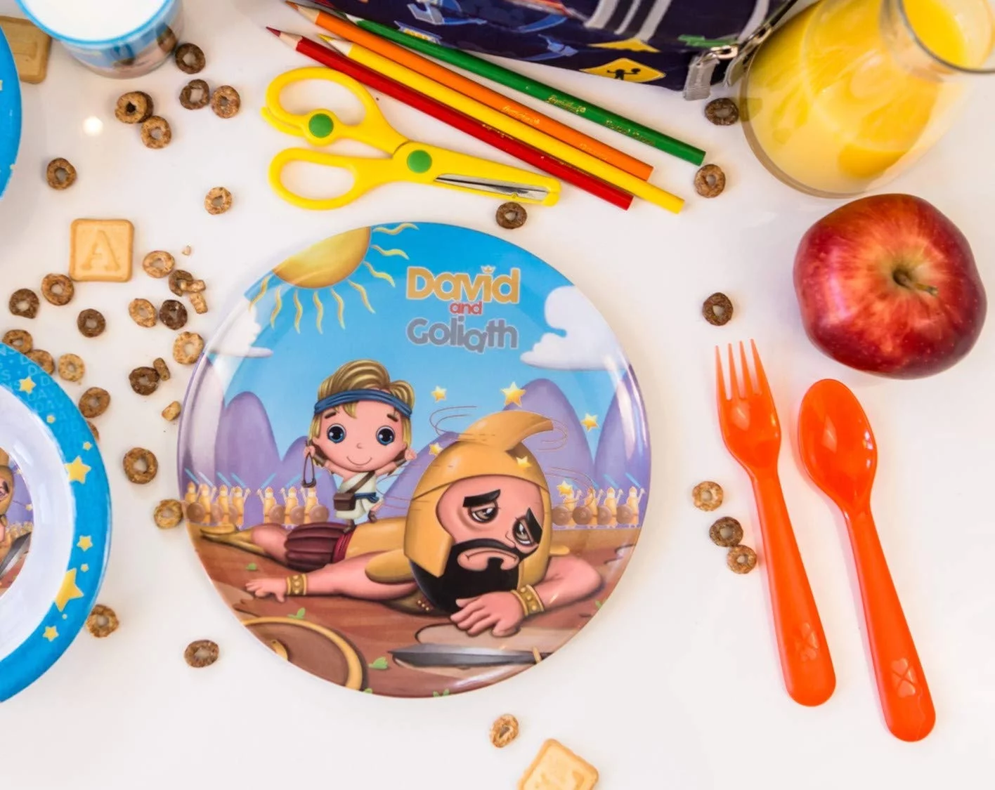 He Loves Me David & Goliath 4 Piece Mealtime & Dinnerware Kids Set BPA Free