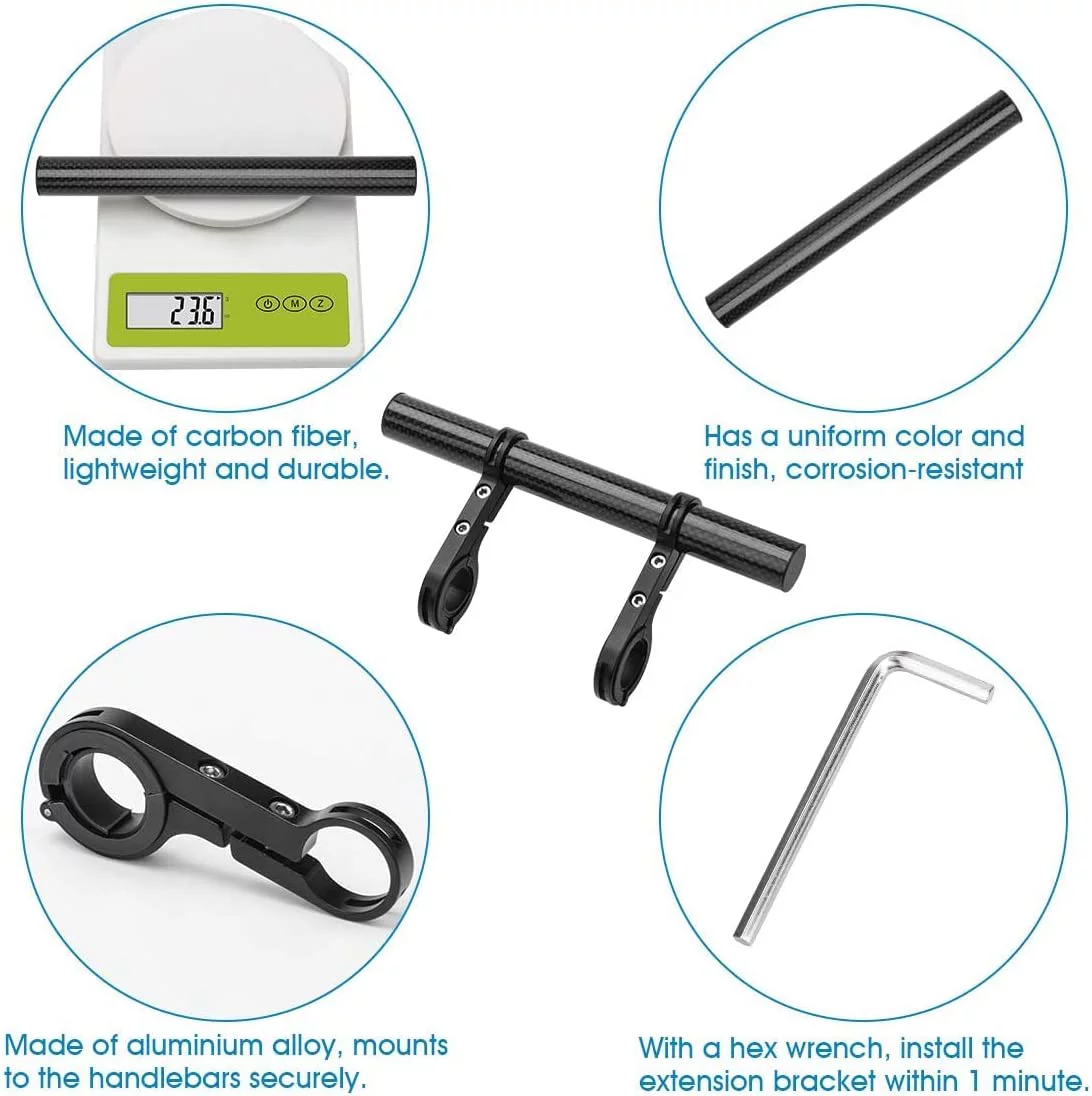 Bike Handlebar Extender Lamp Light Phone Mount Holder Bracket Extension Carbon Fiber Double Bicycle Handlebar Extension