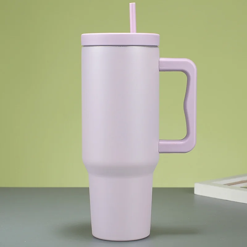 Simple and Modern 40oz Large-capacity Stainless Steel Water Cup with Handle and Straw Lid, Suitable for Drivers on Long-distance Travel and Outdoor Riding