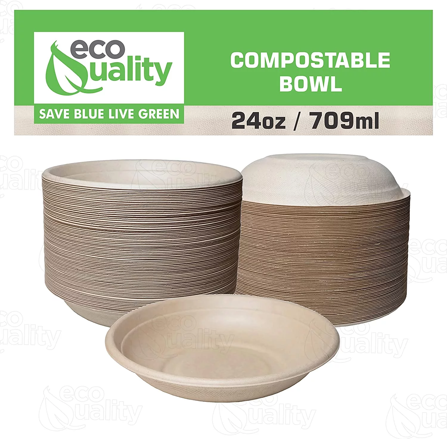 25 Pack 24 oz Round Disposable Compostable Paper Bowls Heavy-Duty, Eco-Friendly Natural Bagasse Unbleached, Heat Resistant, 100% Biodegradable Salad Bowls Alternative to Plastic