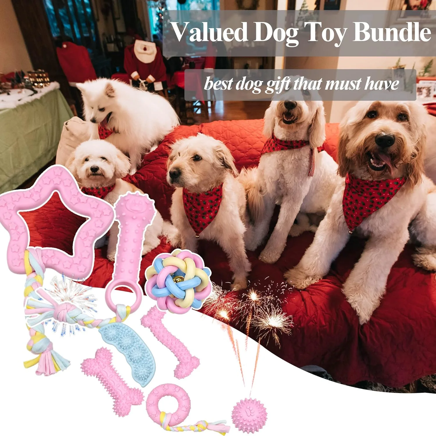 LECHONG  8 Pack Puppy Chew Toy Set Durable Dog Toys for Puppies Small Dogs, Pink