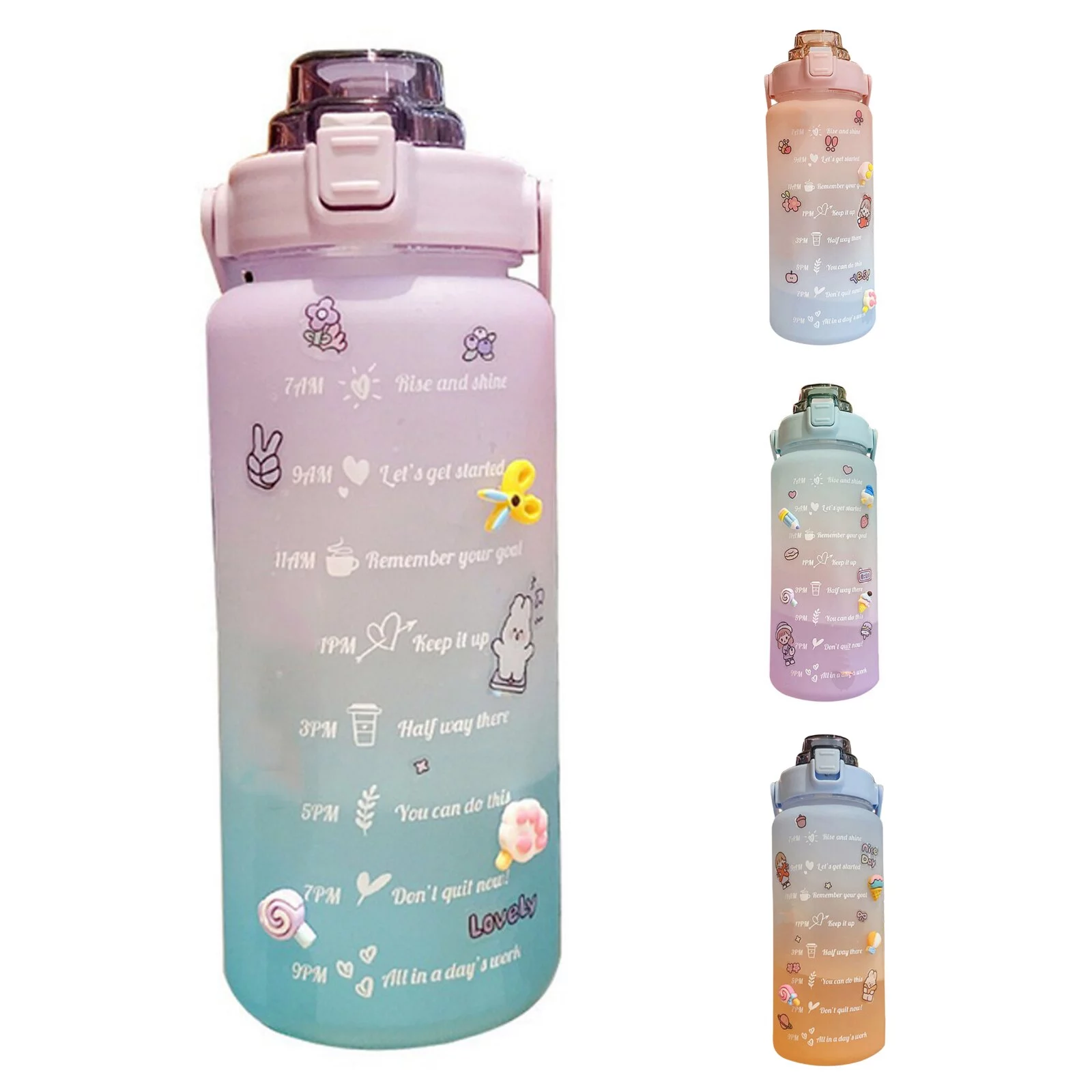 68 oz Motivational Water Bottle with Handle & Straw - BPA Free Water Jug with Time Marker & Stickers