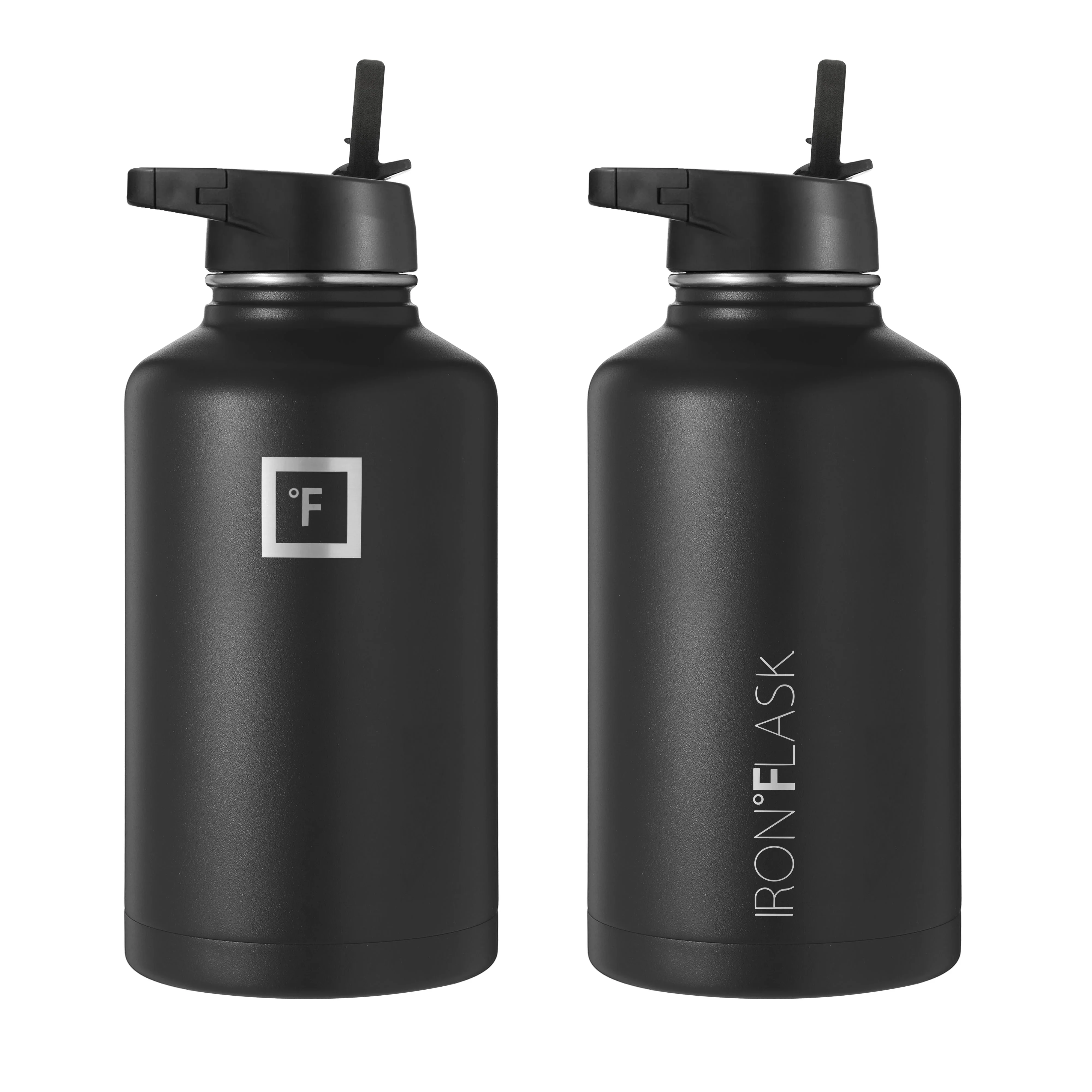 Iron Flask Wide Mouth Water Bottle With Straw Lid Black2 64 oz