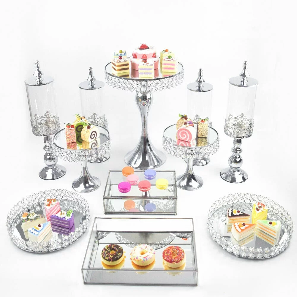TFCFL 11Pcs Crystal Cake Stand Metal Cupcake Plate Holder for Wedding Birthday Dessert Cake Display (silver)