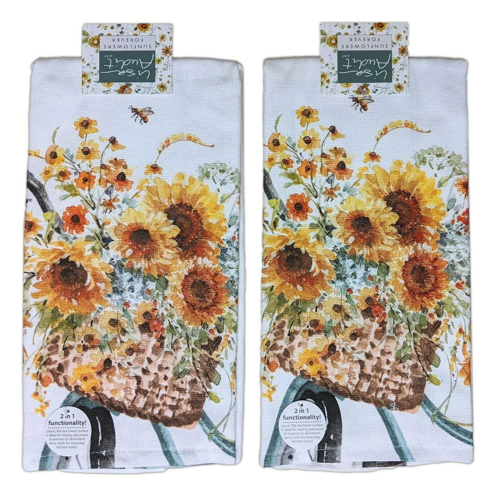 Set of 2 SUNFLOWERS FOREVER Bicycle Terry Kitchen Towels by Kay Dee Designs