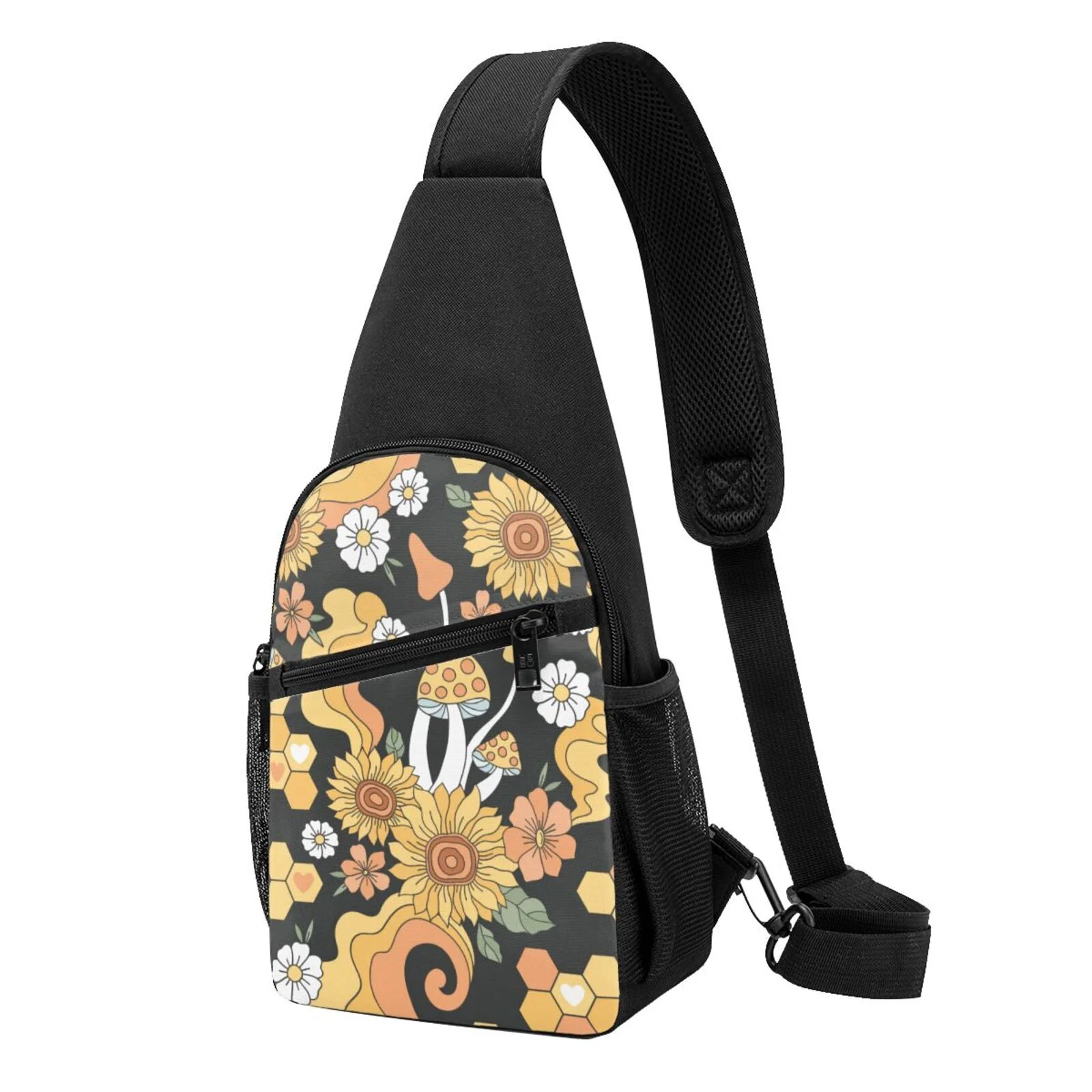 Balery Mushrooms Honeycomb Chest Pack,Small Sling Bag For Women Men,Crossbody Bags For Travel Hiking Running Sports