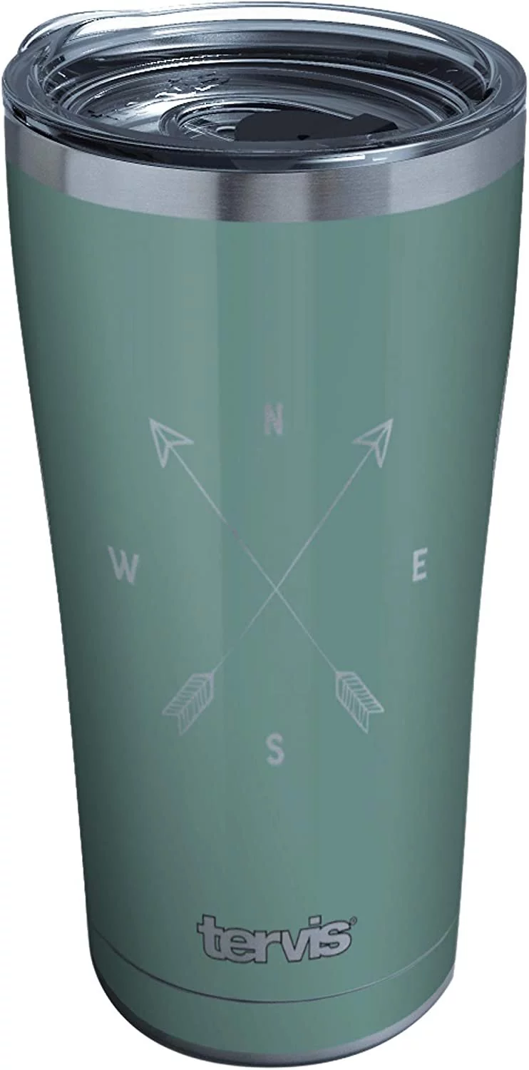Tervis Triple Walled Simple Compass Insulated Tumbler Cup Keeps Drinks Cold & Hot, 20oz, Stainless Steel