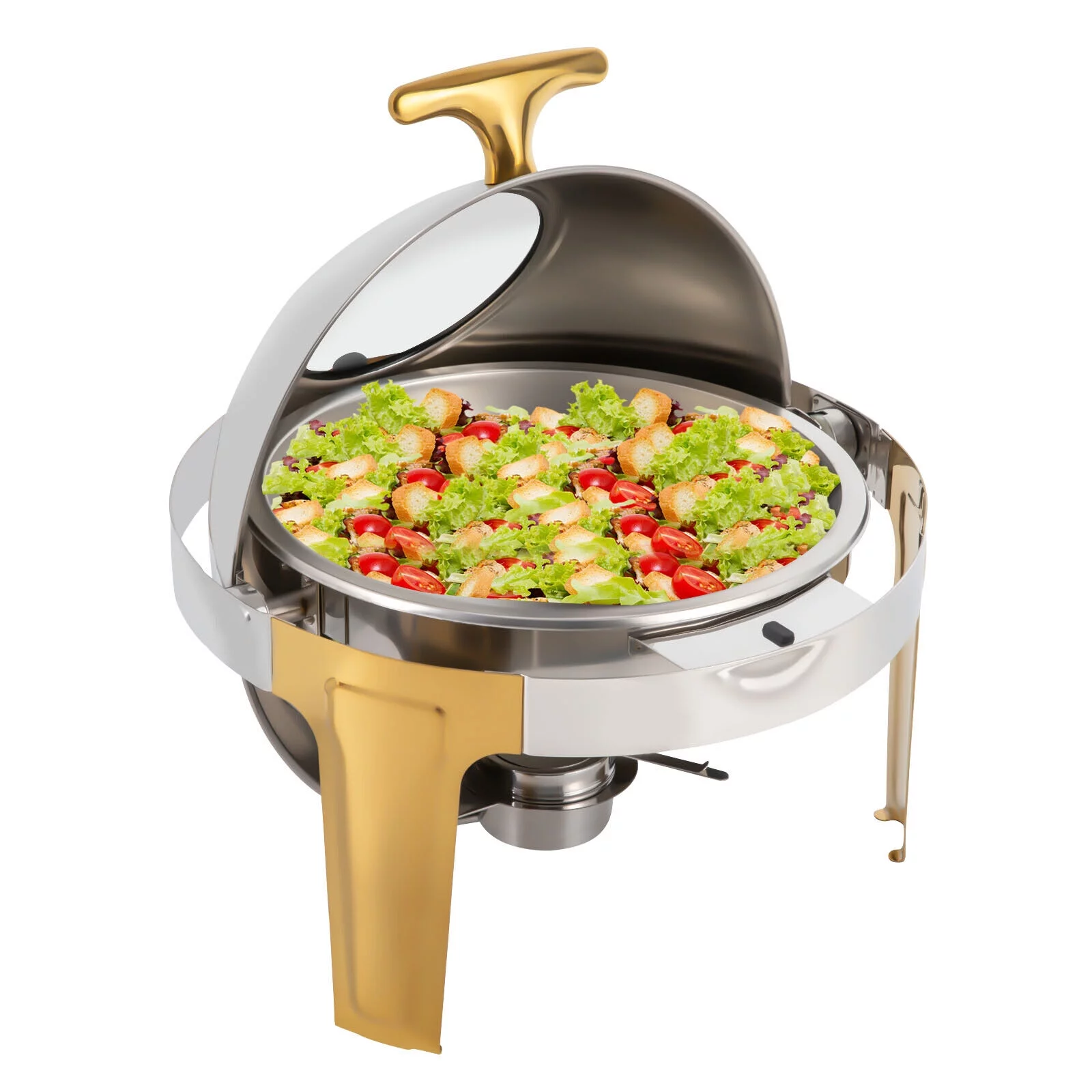 6.3 Quart Roll Top Chafing Dish Set Round Stainless Steel Buffet Warmer Chafer