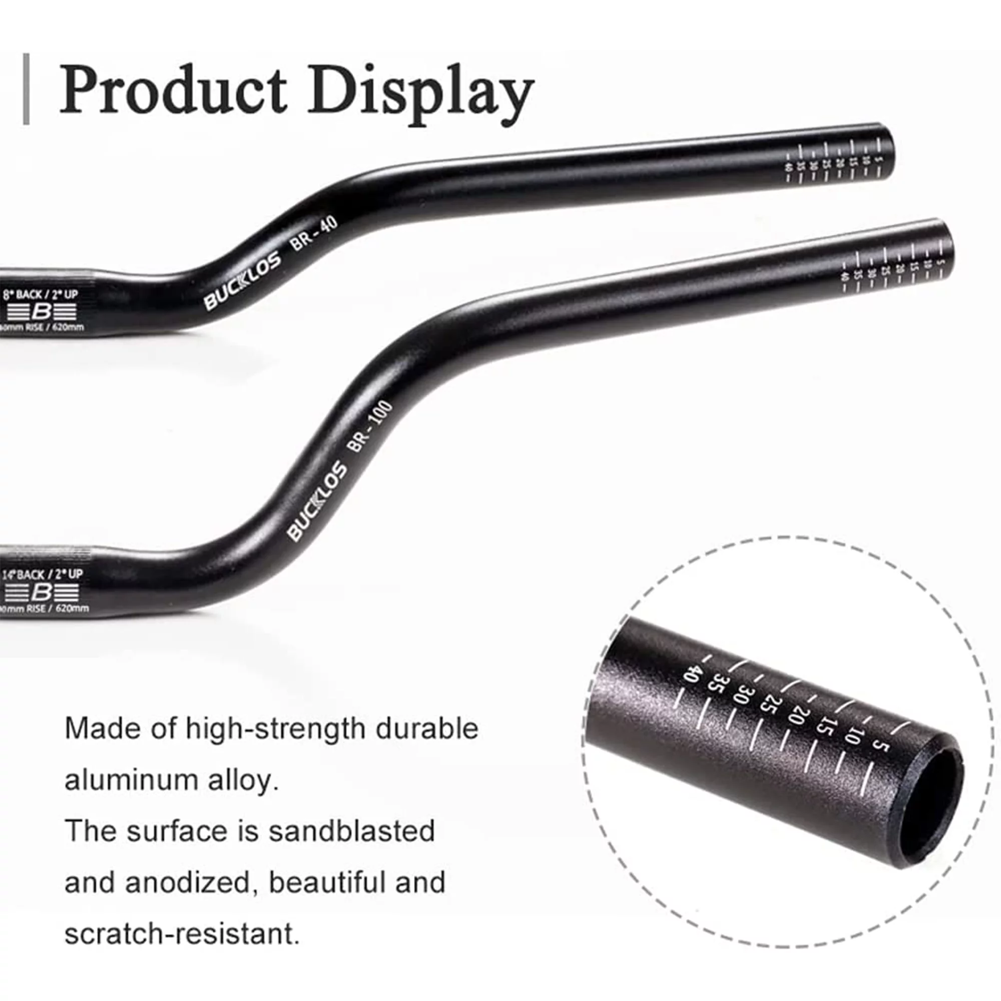 BUCKLOS 25.4*620/660/720mm Mountain Bike Handlebars Rise 40/60/100mm Aluminum Alloy MTB Riser Handlebars