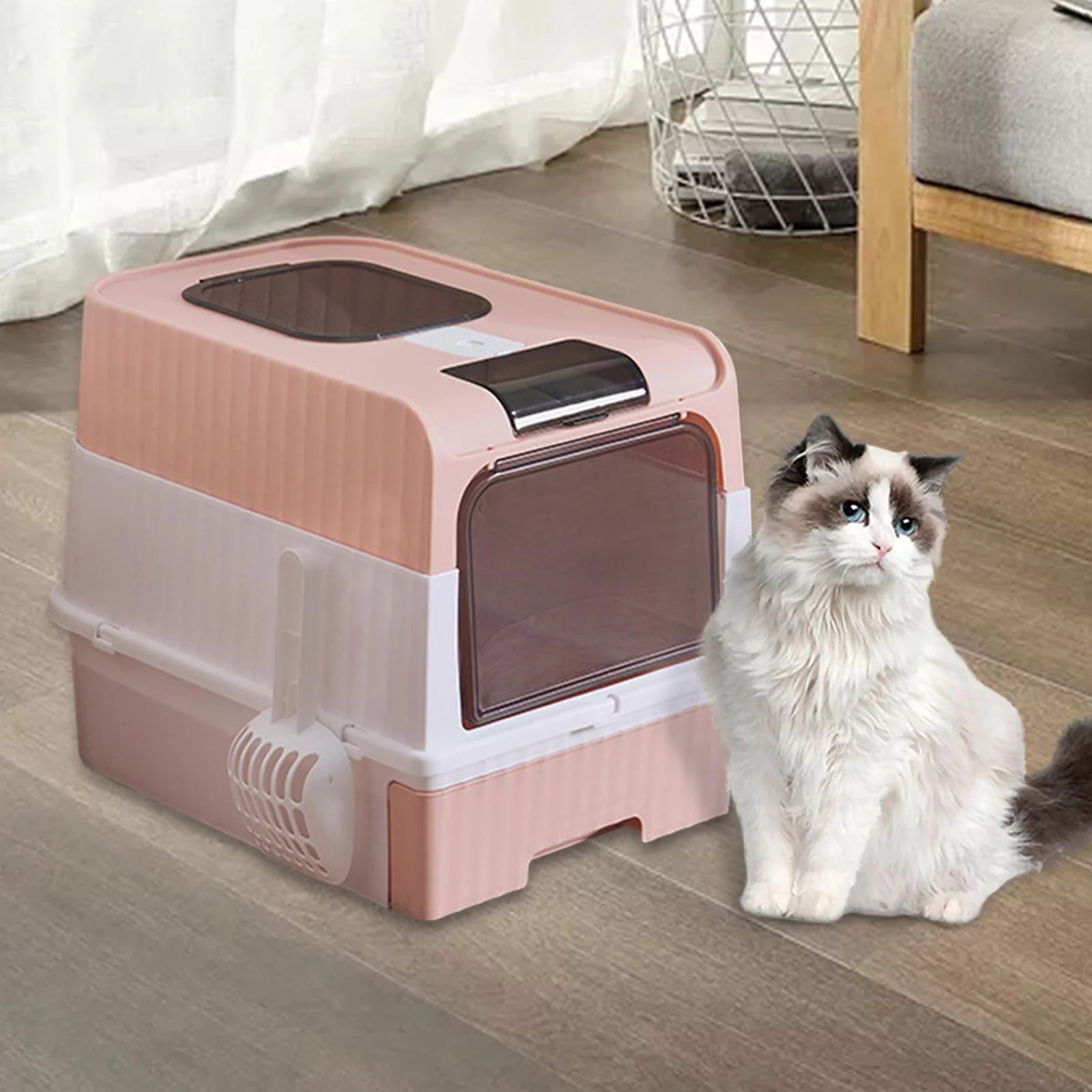 Hooded Cat Litter Boxes Durable Pet Supplies Removable Privacy Pet Litter Boxes Pink
