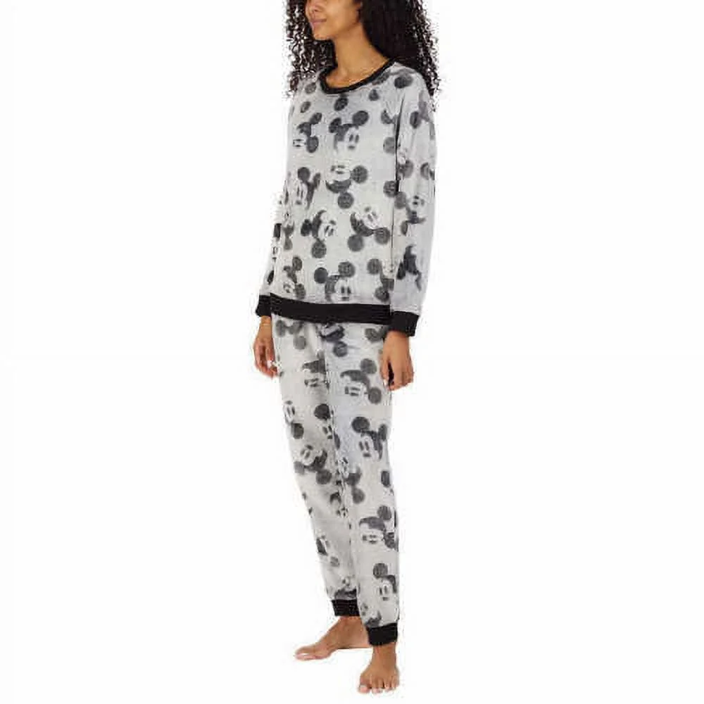 Disney Womens Plush 2pc Pajama Set Mickey, Black/Gray, XS