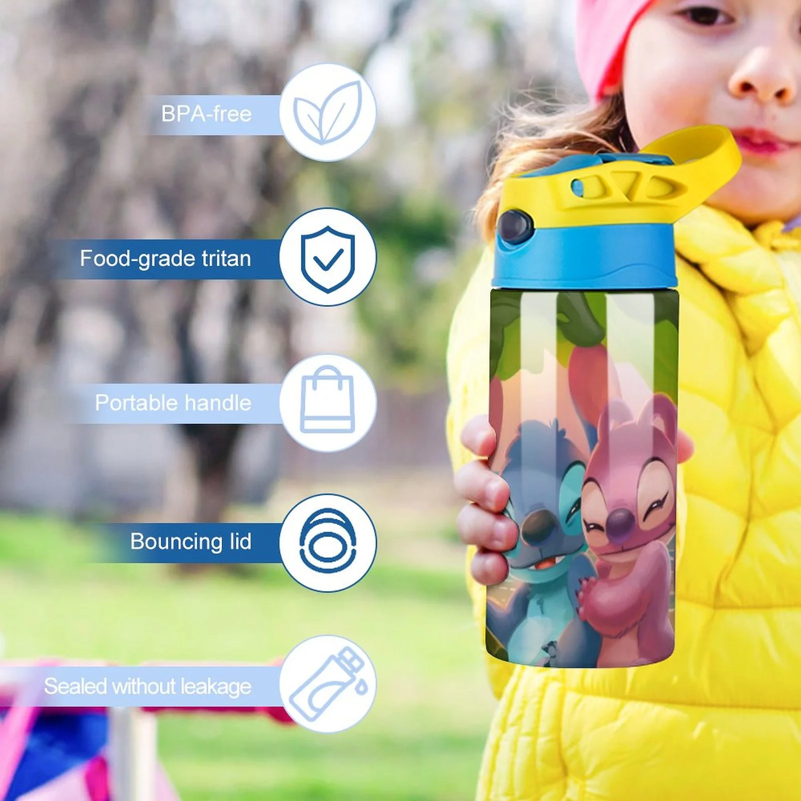 Stitch Cute Animals Children's Water Bottle Vacuum Insulated Stainless Steel Cup With Straw Toddler Thermoses