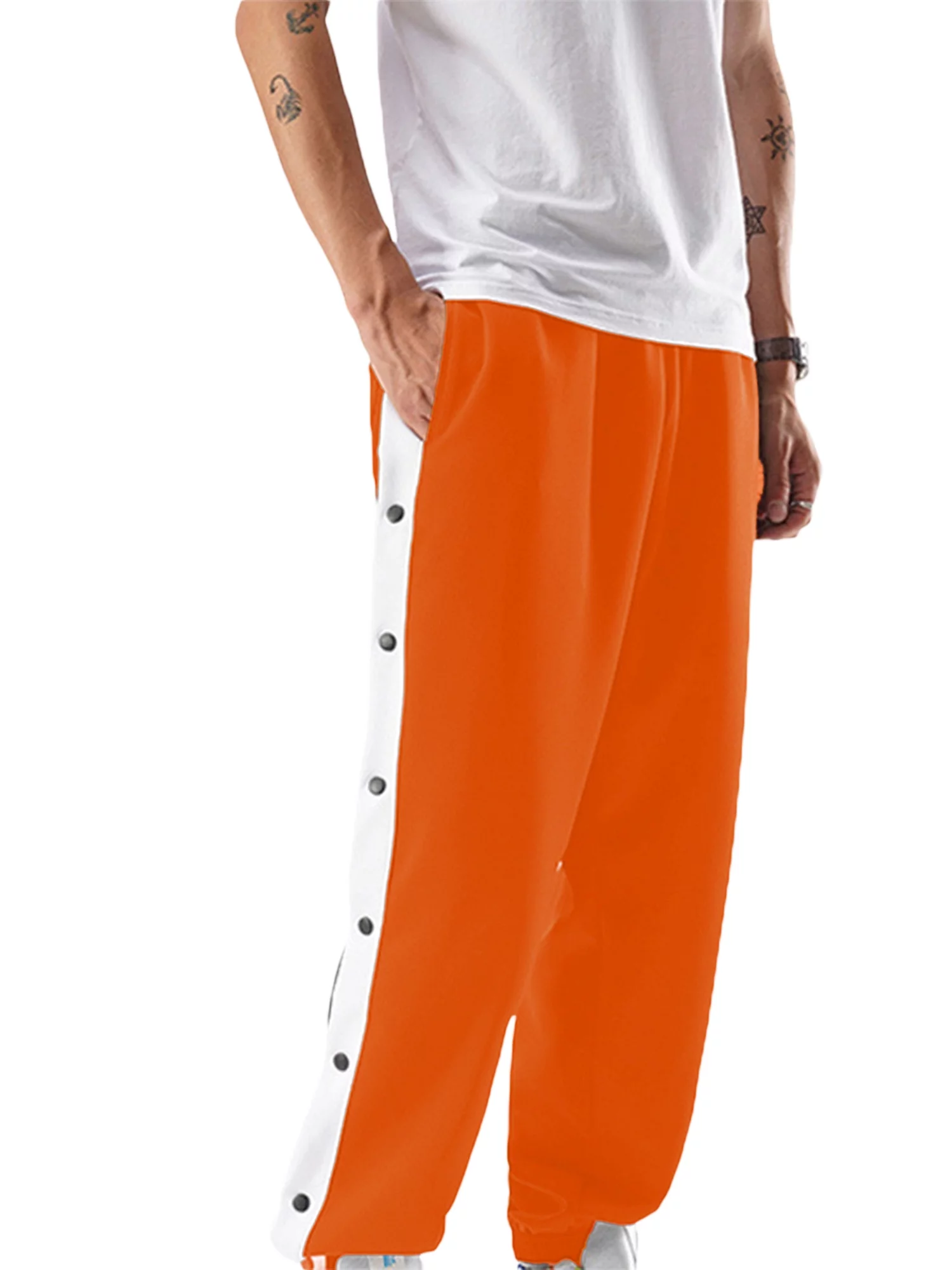 Men's Tear Away Basketball Track Pants High Split Side Snap Cinch Bottoms Loose Sweatpants Casual Athletic Workout Trouser