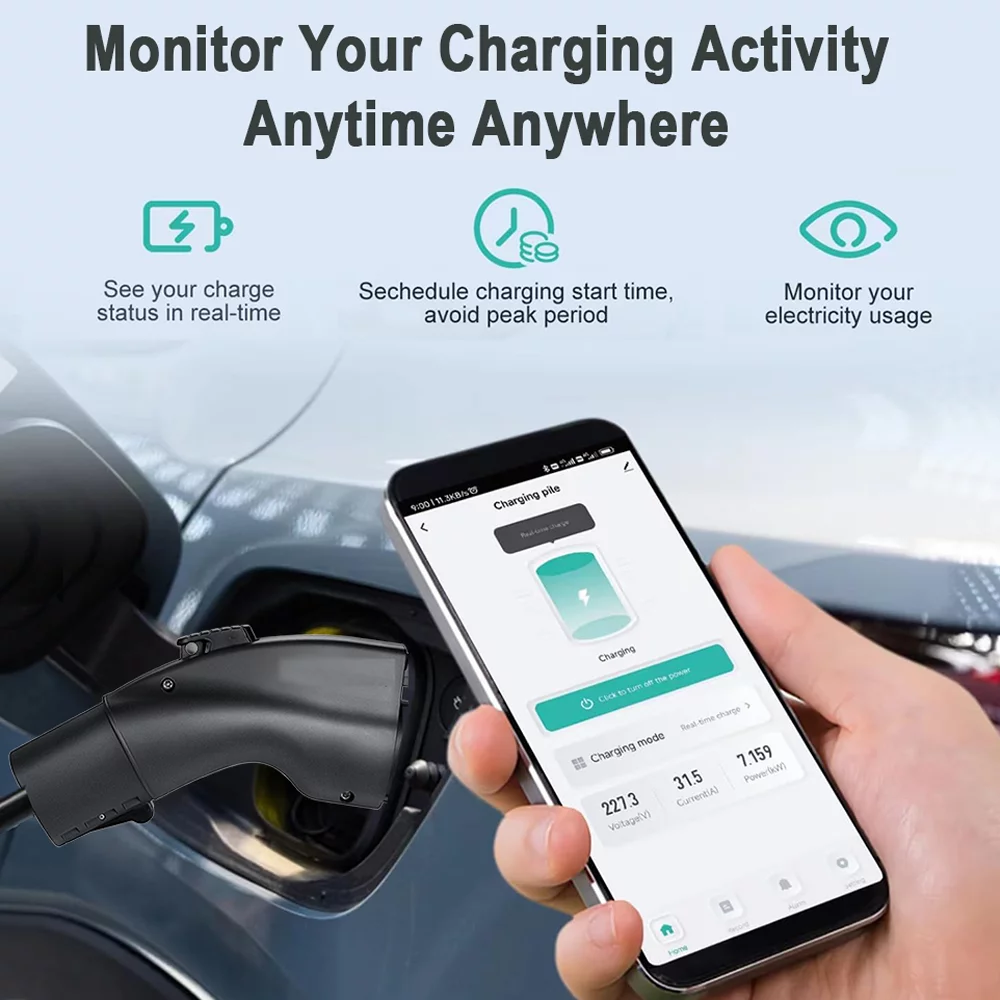 SOLO Level 2 EV Charger for All Tesla models, 240V 32Amp, NEMA 14-50 Plug, 25ft Extension Cord WiFi