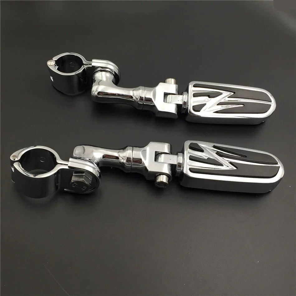HTT-MOTOR Chrome Short Angled Mounting Kit Lightning Style Foot Peg For Bike with 1.25