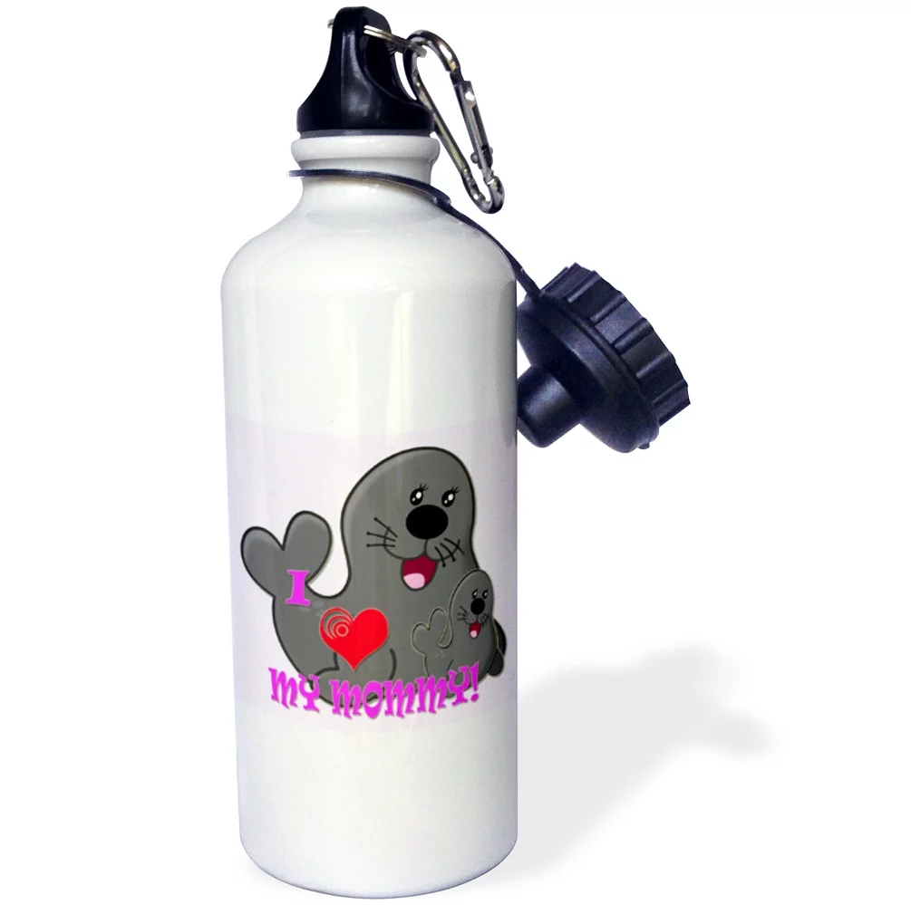 I Love my Mommy. Seals. Pink. Kids décor.  21 oz Sports Water Bottle wb-224478-1