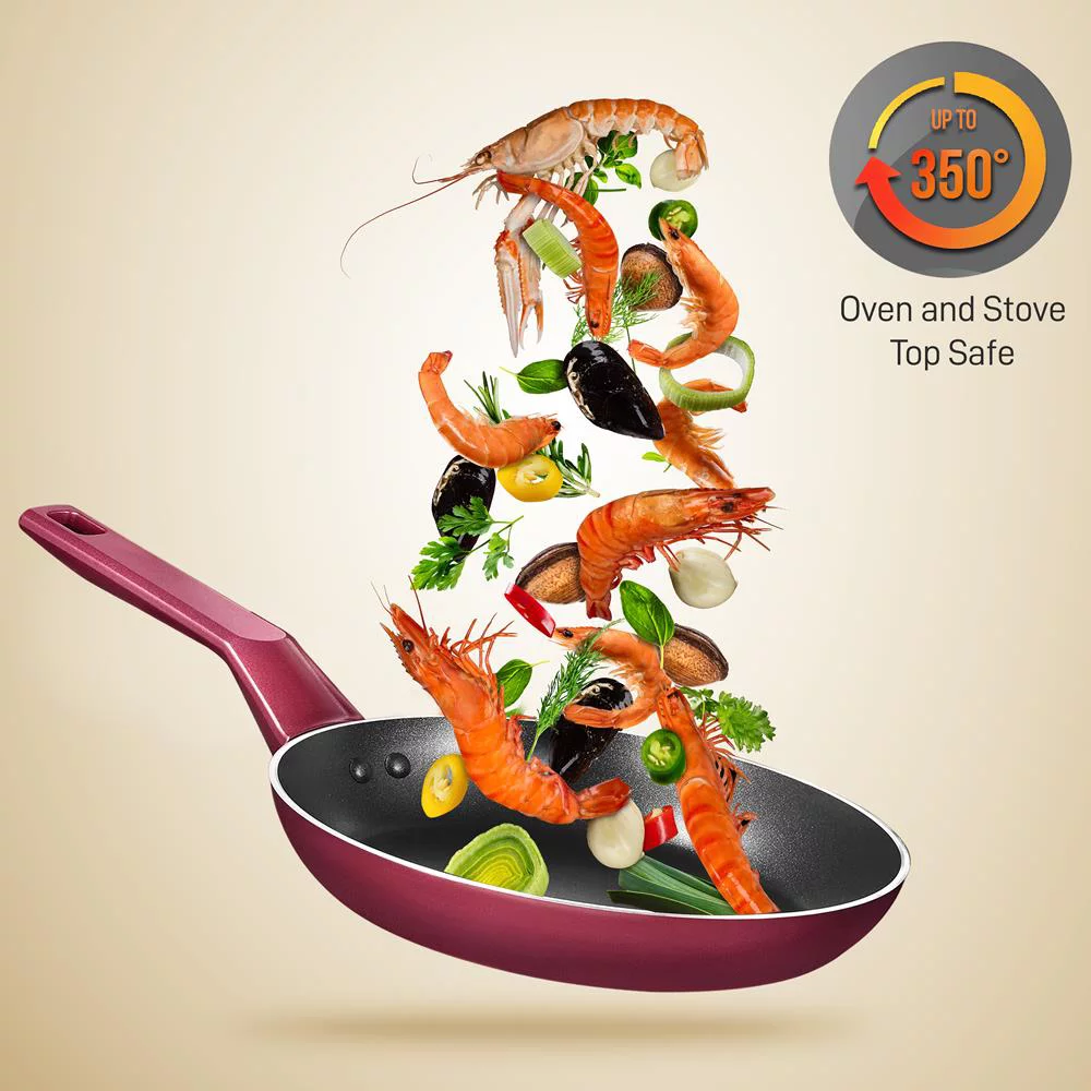 13-Piece Nonstick Kitchen Cookware Set - PTFE/PFOA/PFOS-Free Heat Resistant Kitchen Ware Pots Pan Set w/ Saucepan, Frying Pans, Cooking Pots, Casserole, Lids, Ladle, Fork, Strainer, red -NCCWA13RD.5