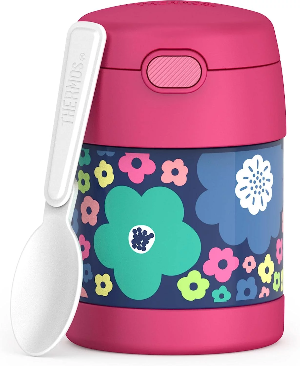 THERMOS FUNTAINER 10 Ounce Stainless Steel Vacuum Insulated Kids Food Jar with Spoon, Mod Flowers
