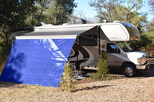 RV Awning Shade Motorhome Patio Sun Screen Complete Deluxe Kit (Blue) (8x16)
