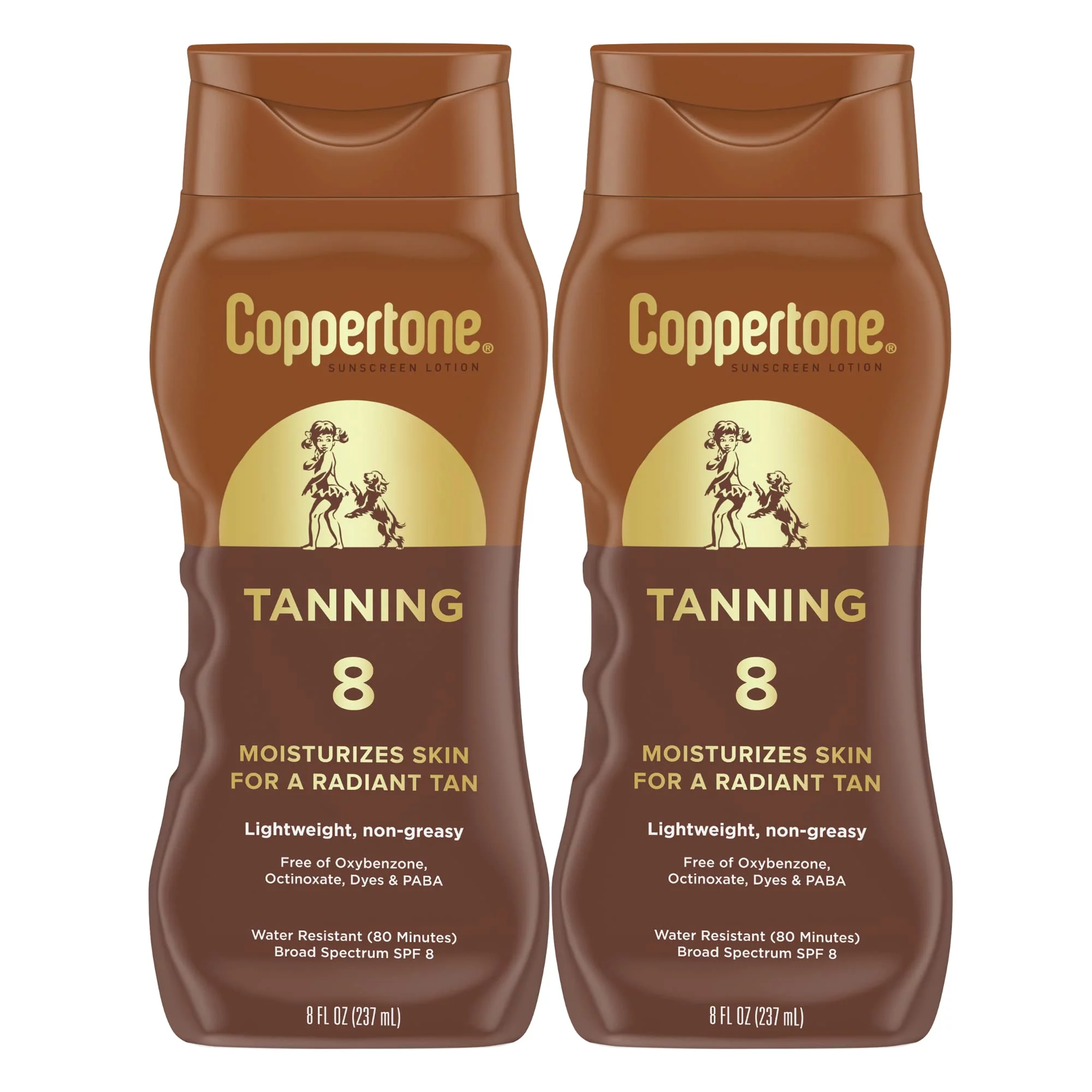 Coppertone Tanning Sunscreen Lotion, Water Resistant Body Sunscreen Spf 8, Broad Spectrum Spf 8 Sunscreen Pack, 8 Fl Oz Bottle, Pack Of 2.