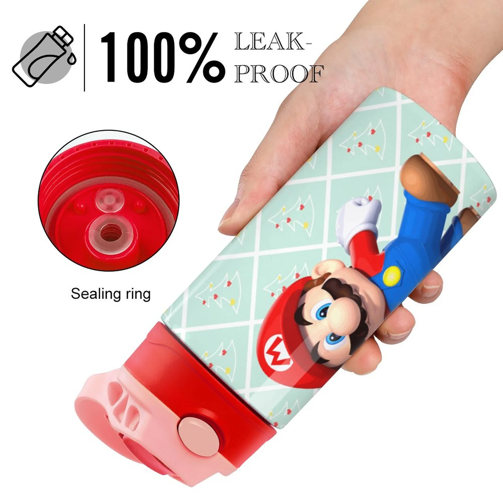 Super Mario Cute Kid's Insulated Water Bottle With Straw Vacuum Stainless Steel Cup Leak-Proof Children Toddler Thermoses