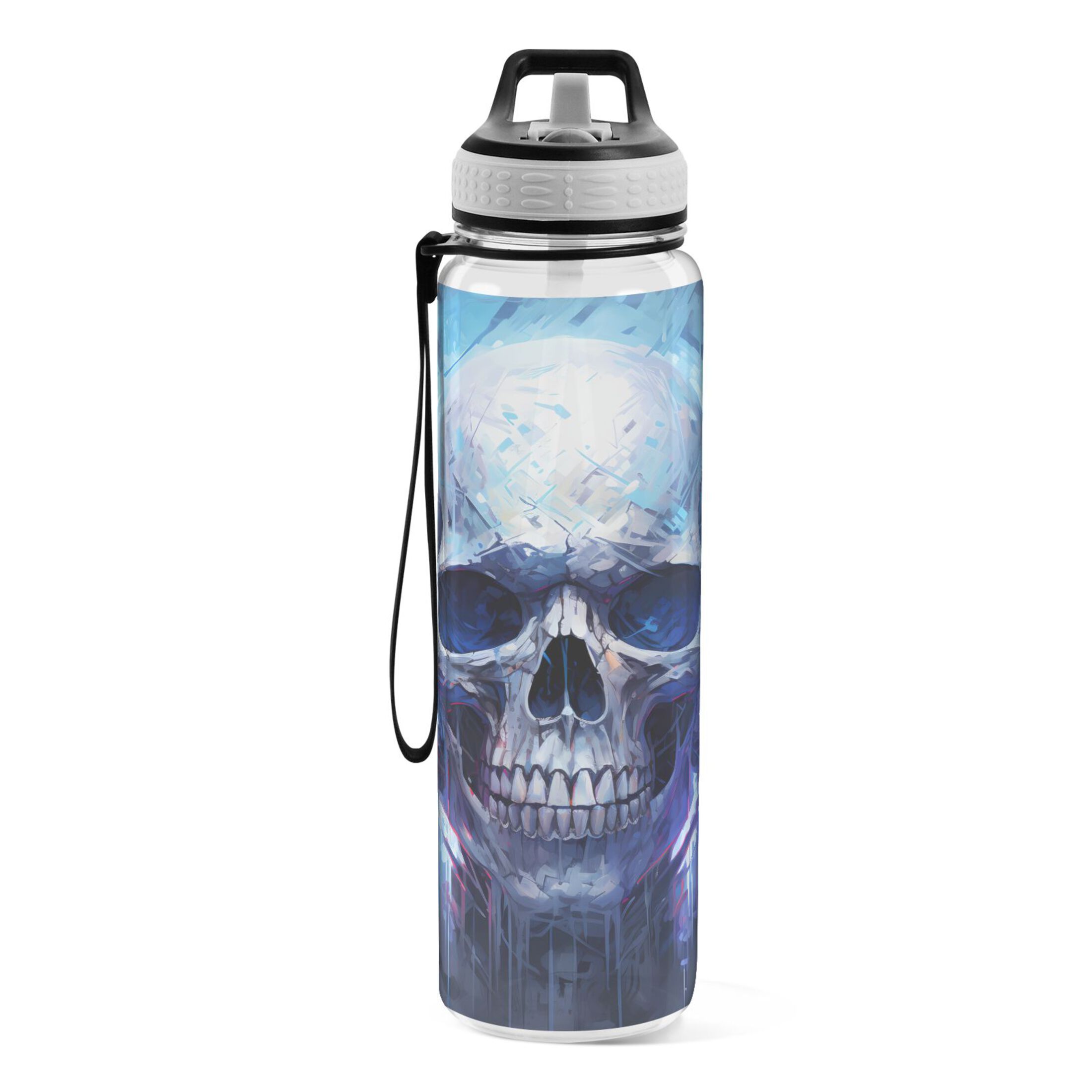 Skeleton Skull Halloween 32oz Water Bottles with Straw Tritan Leakproof Sports Bottle BPA Free Clear for Fitness Gym Swimming Cycling