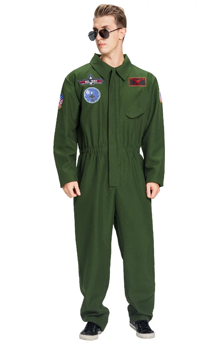 Pilot Costume Family Matching for Boys Adults Men, Airman Jet Flighter Halloween Fancy Dress Jumpsuit Party Carnival M