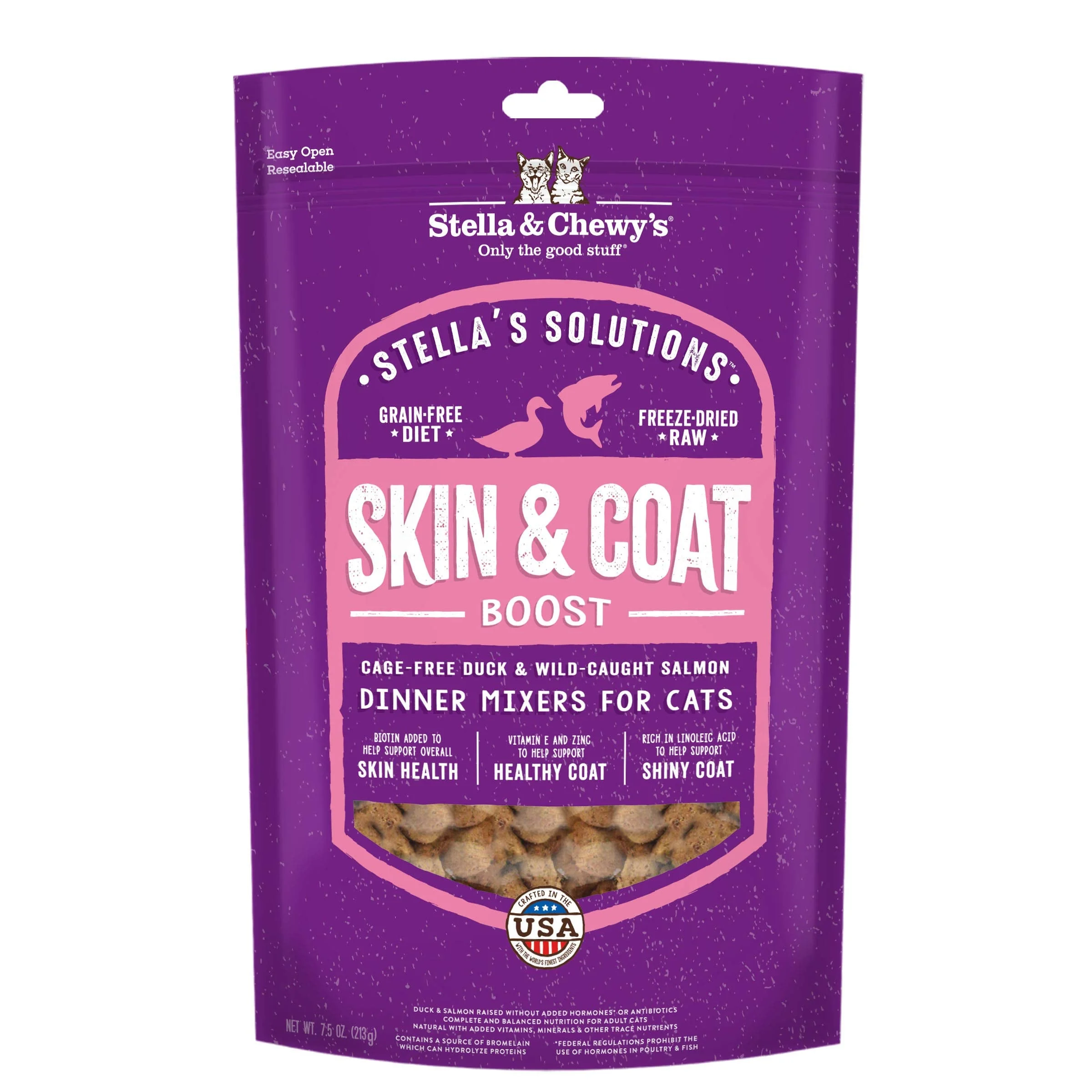 Stella & Chewy's Stella's Solutions Skin & Coat Boost Cage-Free Duck & Wild-Caught Salmon Dinner Morsels Freeze-Dried Raw Cat Food, 13 oz.