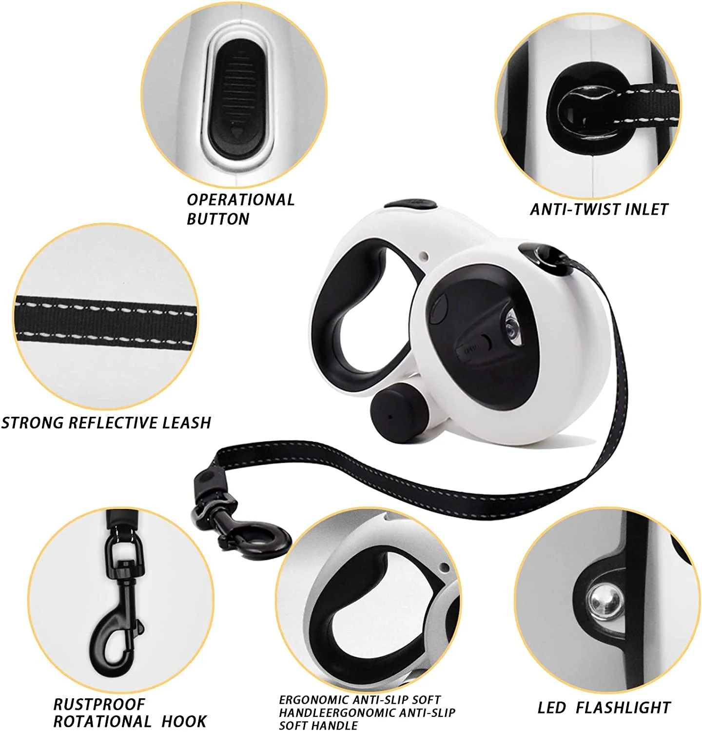 Heavy Duty Retractable Dog Leash Lightweight; 16.4ft Strong Nylon Tape Dog Leash, 360° Tangle Free